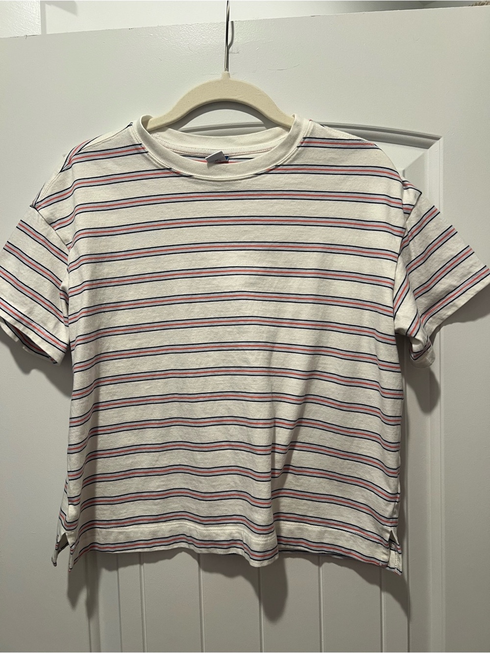 Old Navy White Tee with Navy & Red Stripes